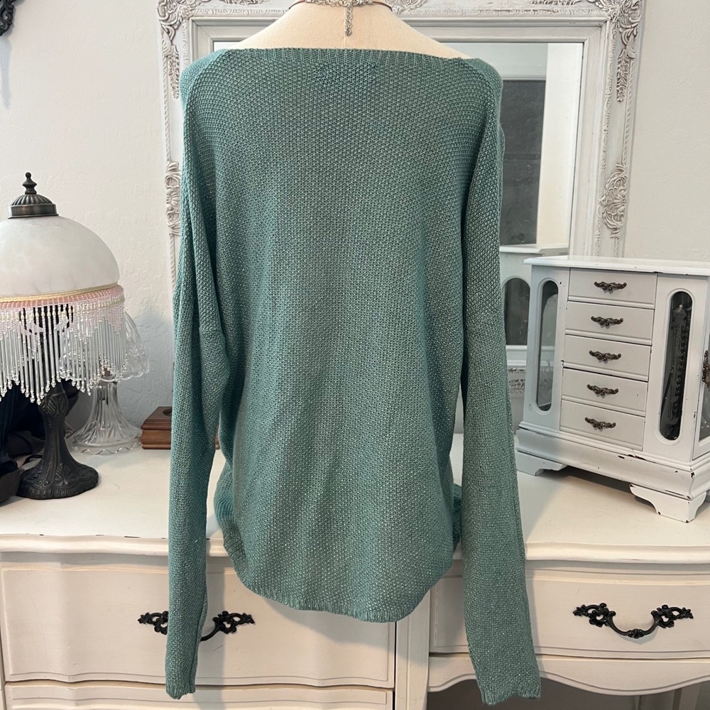 vintage turquoise iridescent fairy mermaid knit long sleeve top with beaded star - Picture 4 of 5